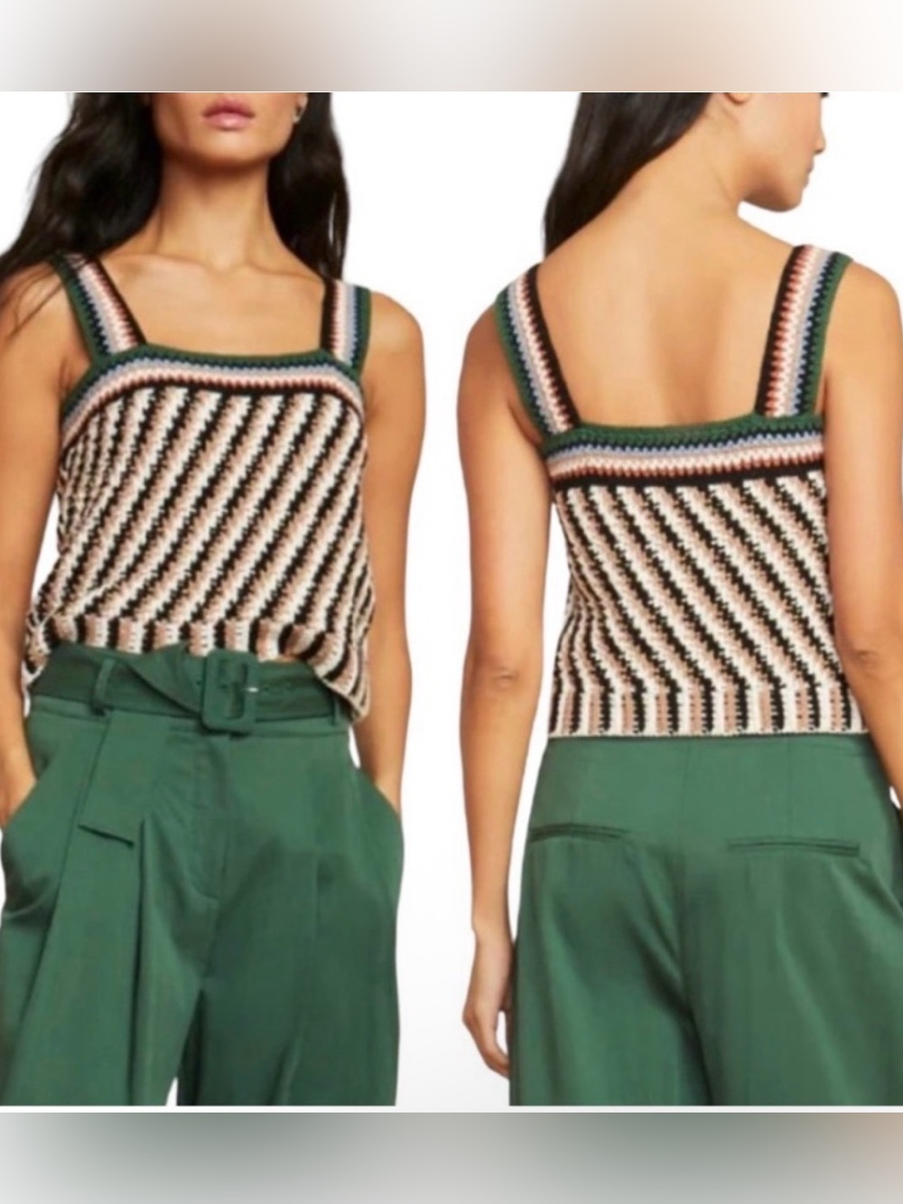 Veronica Beard Livina Crochet Striped Multicolor Crochet Top Sz S